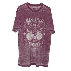 MV Sport Men's Nashville Guitar T-Shirt, Burgundy, Size Large, Cotton Blend